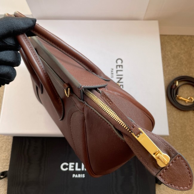 Celine SMALL NEW LUGGAGE IN SUPPLE SHINY LAMBSKIN 124213 SOFT brown