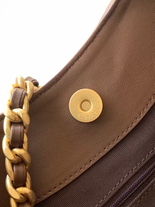 CHANEL Hobo Bag Suede Calfskin AS5978 brown