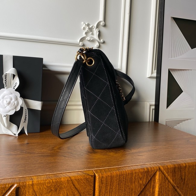 CHANEL Suede Calfskin Shoulder Bag AS5883 black