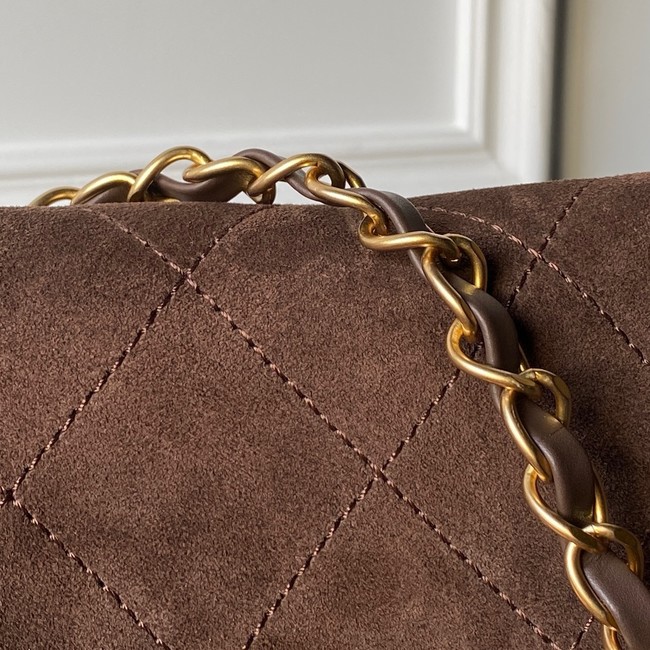 CHANEL Suede Calfskin Shoulder Bag AS5883 dark brown