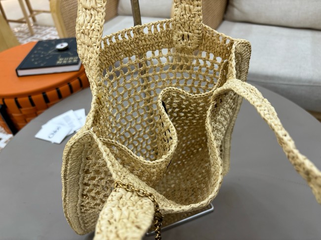 Chloe SUMMER straw and leather tote bag 0824P Nude