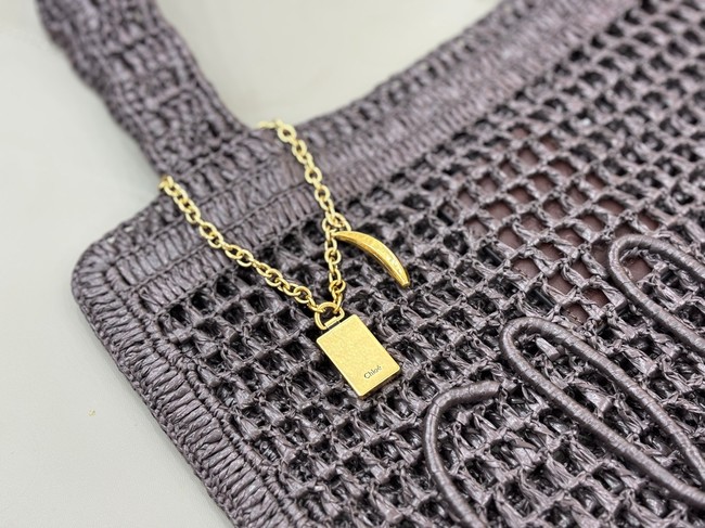 Chloe SUMMER straw and leather tote bag 0824P dark brown