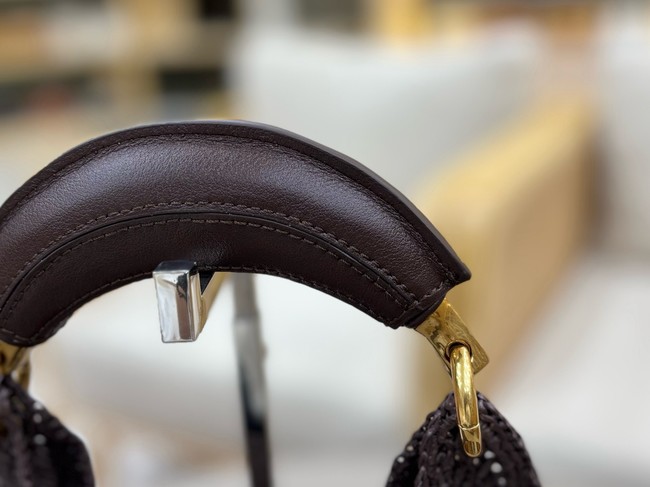 Chloe SUMMER straw and leather tote bag 1668 dark brown