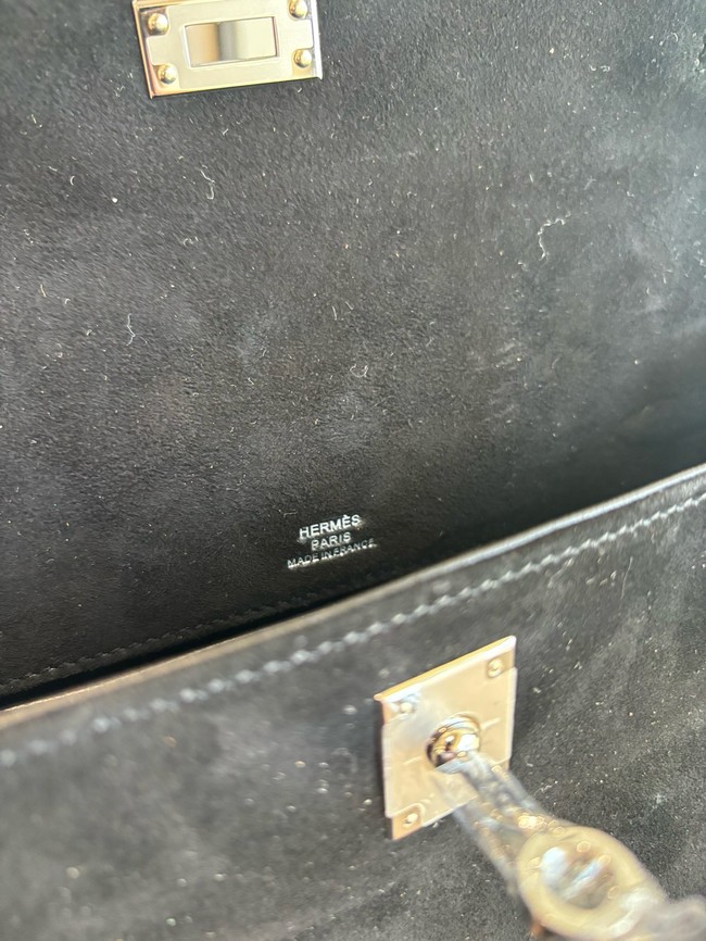 Hermes Kelly 22cm Tote Bag Suede Leather KL22 black