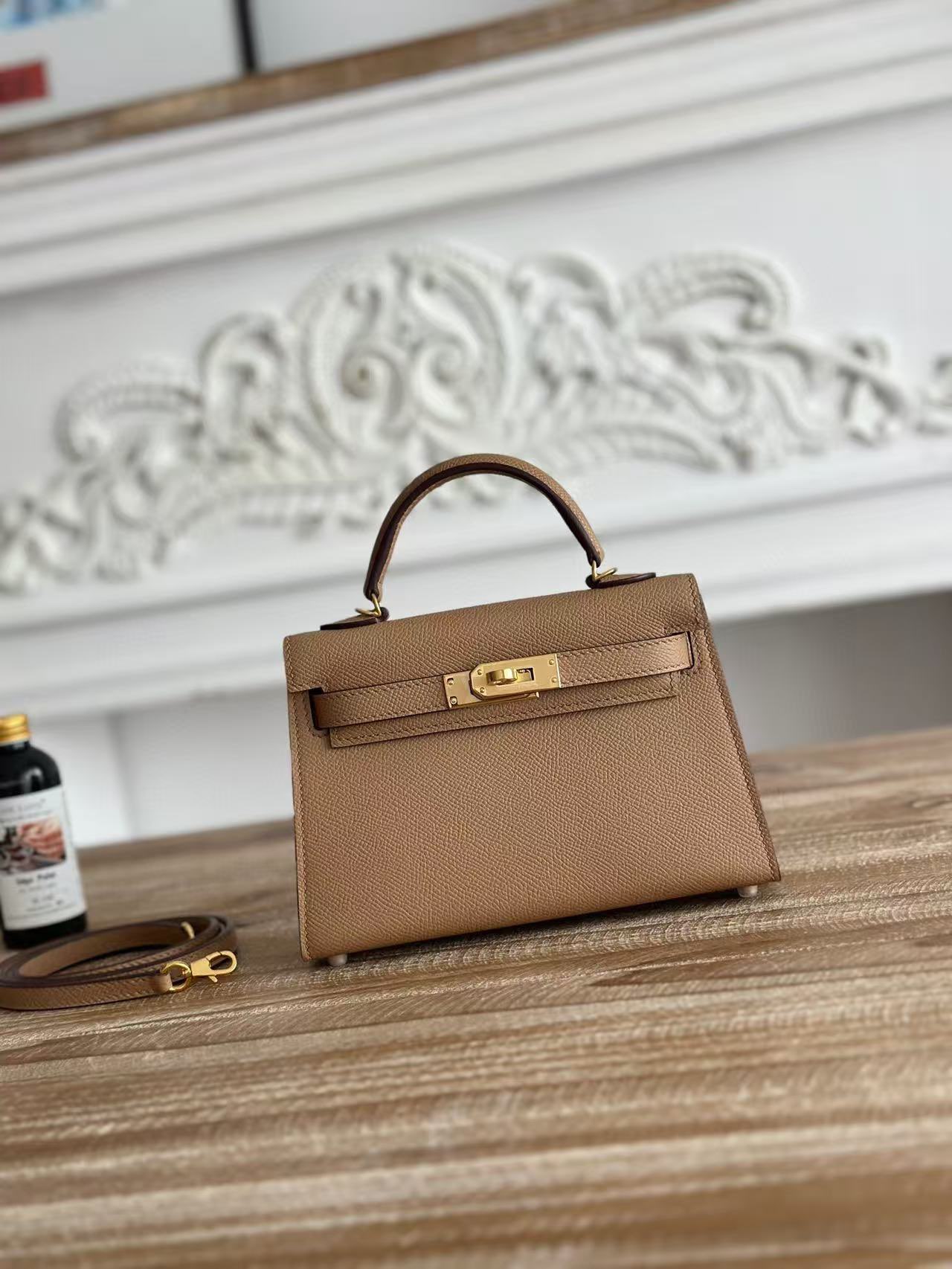 Hermes Kelly 19cm Shoulder Bags Original Epsom Leather KL19 Gray