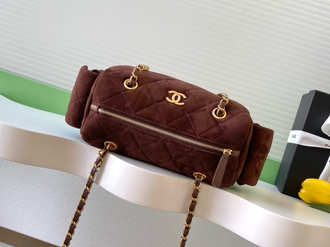 Chanel velvet Bowling Bag AS5791 dark brown