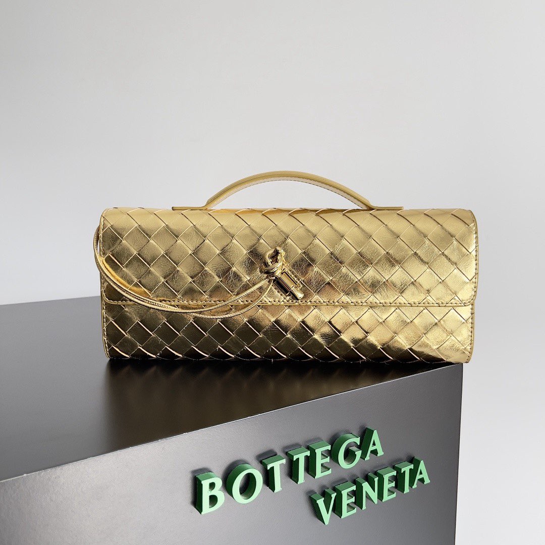 Bottega Veneta Original Leather Long Clutch Andiamo With Handle 741511 Gold 