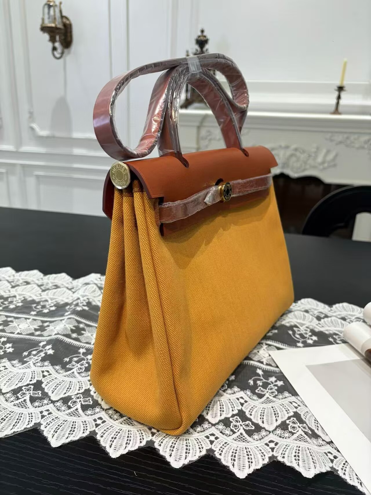 Hermes Herbag 31CM Original Canvas Leather & Calfskin 45987 Brown