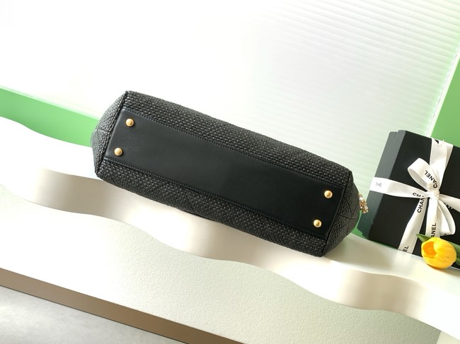 CHANEL Maxi Shopping Bag Braided Raffia AS5463 black