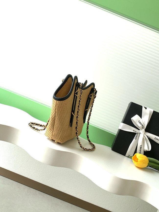 CHANEL Small Tote Braided Raffia AS6015 brown