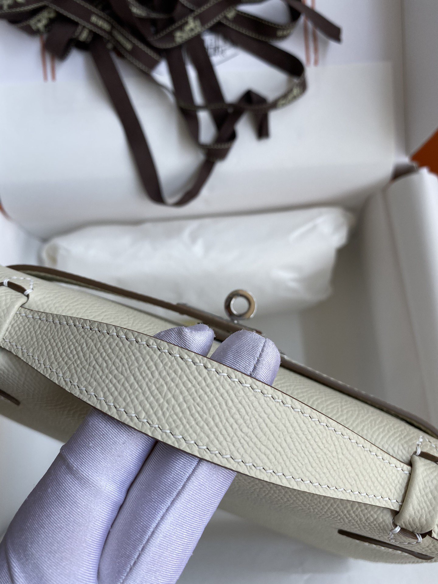 Hermes Kelly 22CM Tote Bag Original Epsom Leather KL22 Off-White Silver-Tone