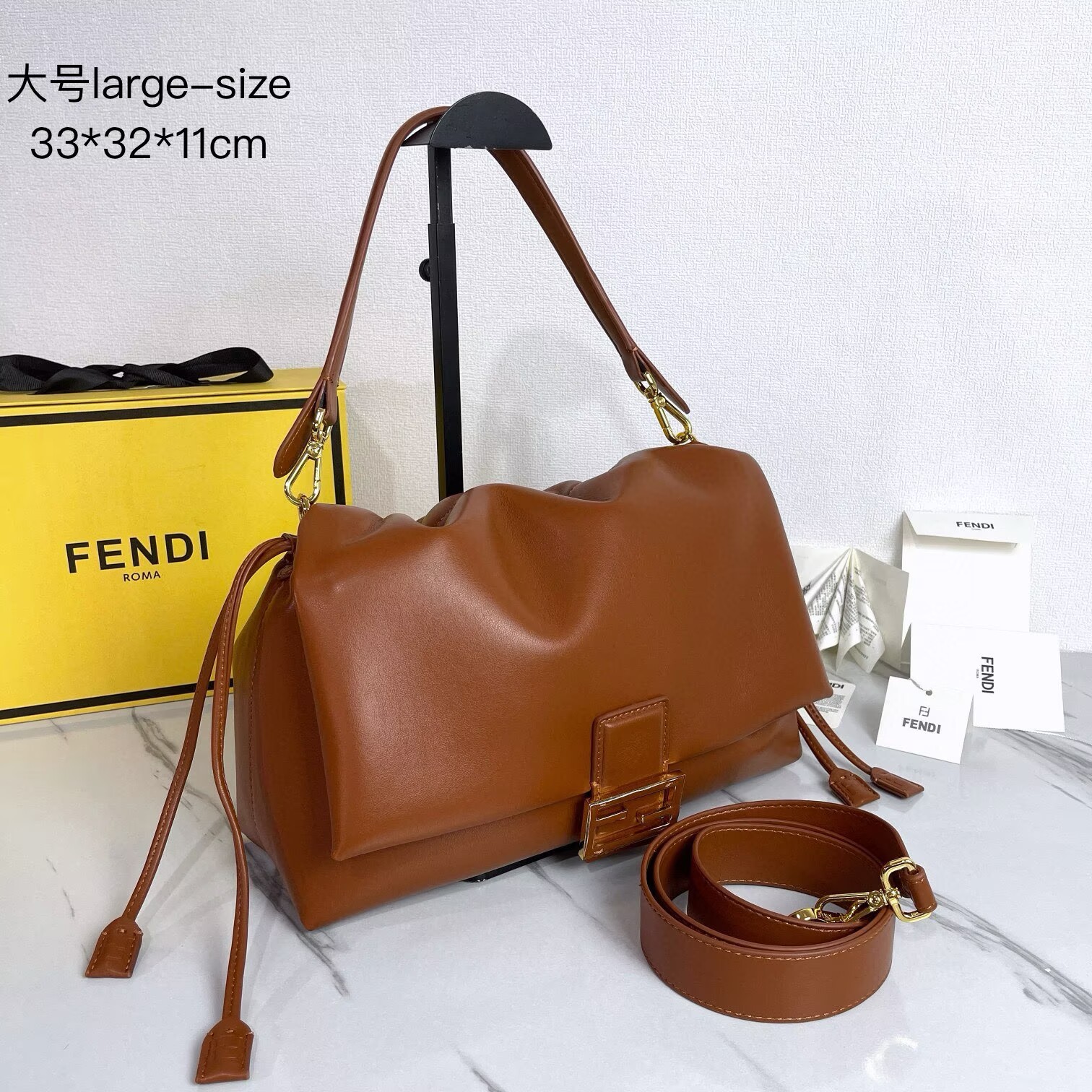 FENDI 2025 Mamma Baguette Original Leather Medium Bag FF8851 Brown FENDI 2025 Mamma Baguette Original Leather Medium Bag FF8851 Brown