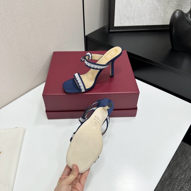 Dior Heeled Sandal with JAdior Straps Embroidered Cotton KCO538NV-3