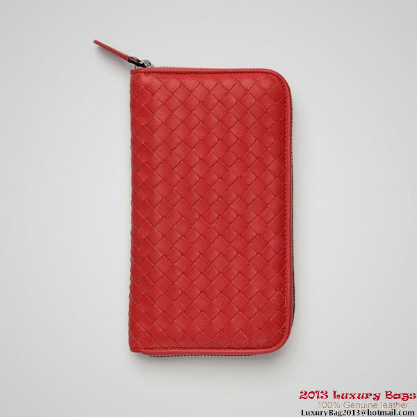 Bottega Veneta 114076 V001N 7501 Intrecciato Nappa Zip Around Wallet Fire Bottega Veneta 114076 V001N 7501 Intrecciato Nappa Zip Around Wallet Fire