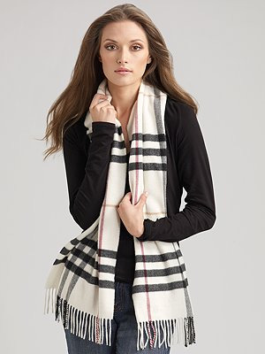 Burberry Cashmere Ivory Giant Check Scarf Burberry Cashmere Ivory Giant Check Scarf