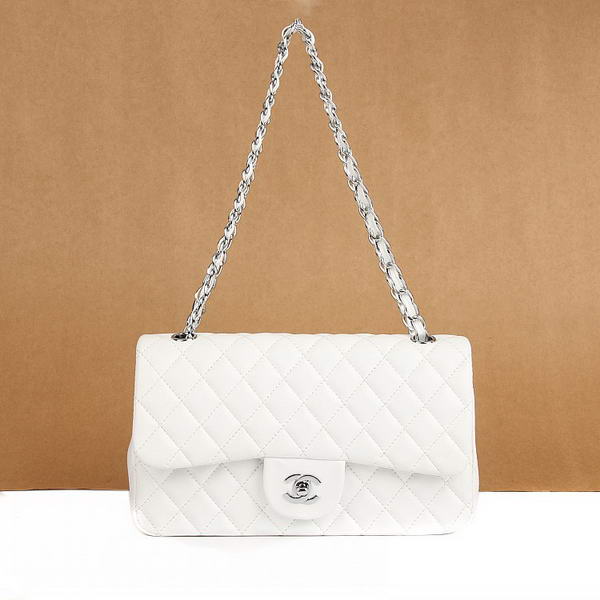 Chanel 2.55 Series Flap Bag A01112 White Leather Silver Hardware Chanel 2.55 Series Flap Bag A01112 White Leather Silver Hardware