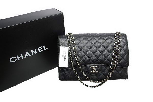 Chanel Maxi Double Flaps Bag A36098 Black Original Caviar Leather Silver Chanel Maxi Double Flaps Bag A36098 Black Original Caviar Leather Silver