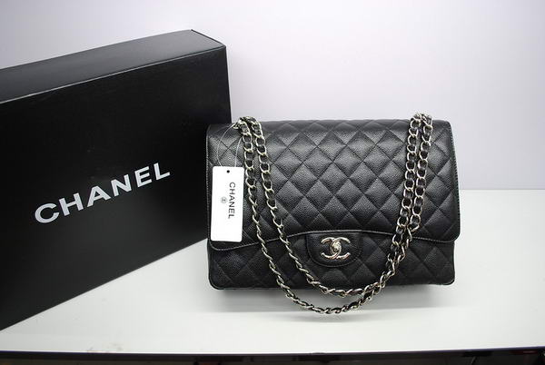 Chanel Maxi Double Flaps Bag A36098 Black Original Caviar Leather Silver Chanel Maxi Double Flaps Bag A36098 Black Original Caviar Leather Silver