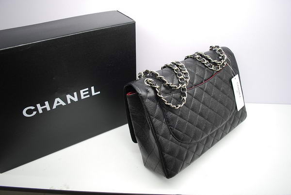 Chanel Maxi Double Flaps Bag A36098 Black Original Caviar Leather Silver Chanel Maxi Double Flaps Bag A36098 Black Original Caviar Leather Silver