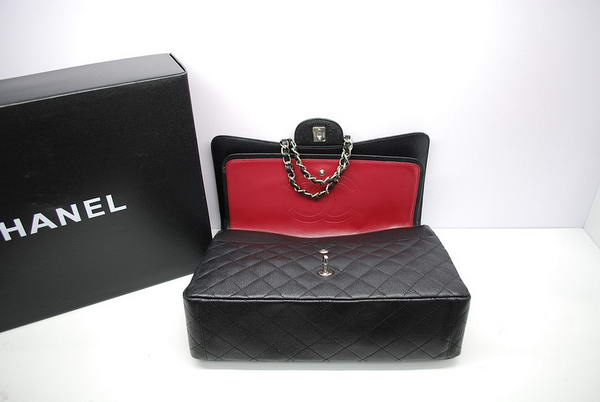 Chanel Maxi Double Flaps Bag A36098 Black Original Caviar Leather Silver Chanel Maxi Double Flaps Bag A36098 Black Original Caviar Leather Silver