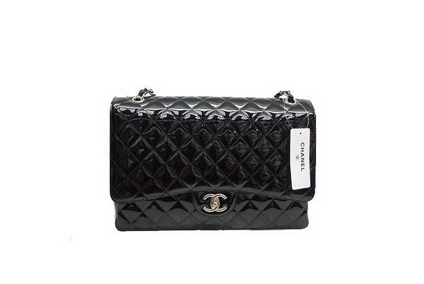 Chanel Maxi Double Flaps Bag A36098 Black Original Patent Leather Silver Chanel Maxi Double Flaps Bag A36098 Black Original Patent Leather Silver