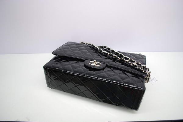 Chanel Maxi Double Flaps Bag A36098 Black Original Patent Leather Silver Chanel Maxi Double Flaps Bag A36098 Black Original Patent Leather Silver