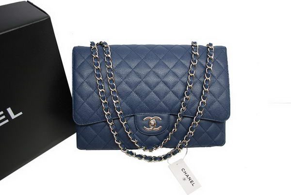 Chanel Maxi Double Flaps Bag A36098 Blue Original Caviar Leather Silver Chanel Maxi Double Flaps Bag A36098 Blue Original Caviar Leather Silver