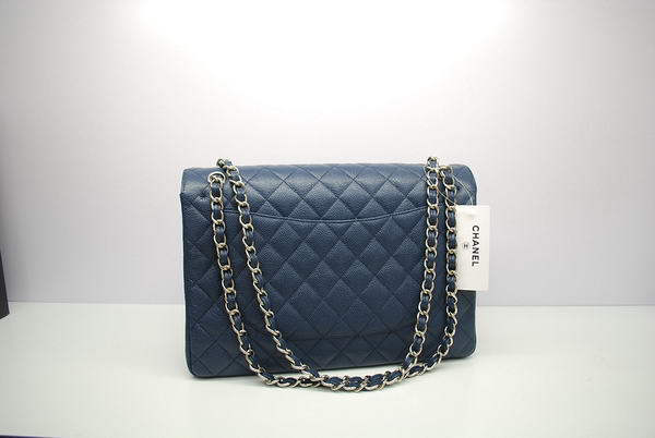 Chanel Maxi Double Flaps Bag A36098 Blue Original Caviar Leather Silver Chanel Maxi Double Flaps Bag A36098 Blue Original Caviar Leather Silver