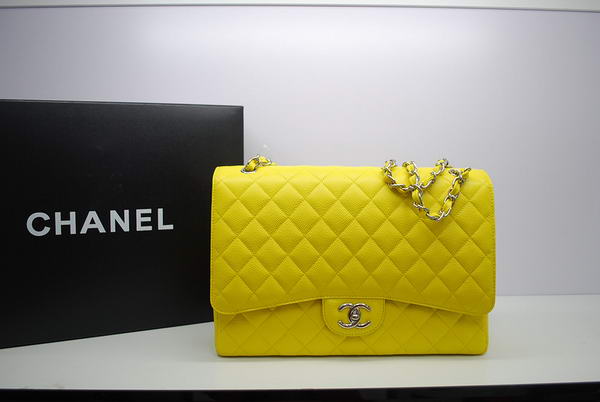 Chanel Maxi Double Flaps Bag A36098 Lemon Original Caviar Leather Silver Chanel Maxi Double Flaps Bag A36098 Lemon Original Caviar Leather Silver