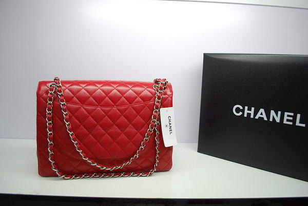 Chanel Maxi Double Flaps Bag A36098 Red Original Caviar Leather Silver Chanel Maxi Double Flaps Bag A36098 Red Original Caviar Leather Silver