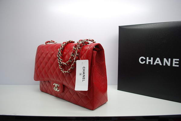 Chanel Maxi Double Flaps Bag A36098 Red Original Caviar Leather Silver Chanel Maxi Double Flaps Bag A36098 Red Original Caviar Leather Silver