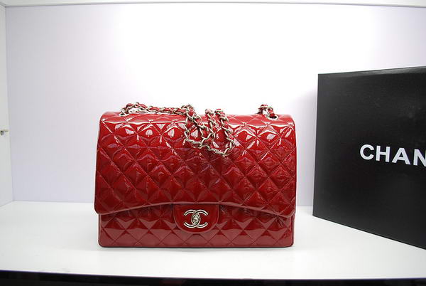 Chanel Maxi Double Flaps Bag A36098 Red Original Patent Leather Silver Chanel Maxi Double Flaps Bag A36098 Red Original Patent Leather Silver