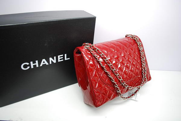 Chanel Maxi Double Flaps Bag A36098 Red Original Patent Leather Silver Chanel Maxi Double Flaps Bag A36098 Red Original Patent Leather Silver