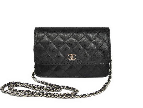 New Cheap Chanel A33814 Black Grain Leather Flap Bag Silver New Cheap Chanel A33814 Black Grain Leather Flap Bag Silver