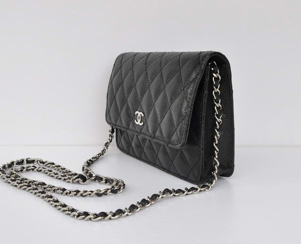 New Cheap Chanel A33814 Black Grain Leather Flap Bag Silver New Cheap Chanel A33814 Black Grain Leather Flap Bag Silver