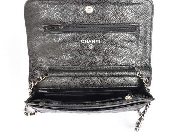 New Cheap Chanel A33814 Black Grain Leather Flap Bag Silver New Cheap Chanel A33814 Black Grain Leather Flap Bag Silver