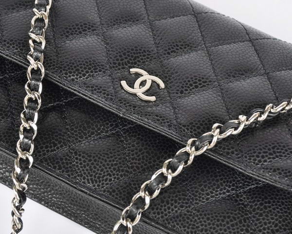 New Cheap Chanel A33814 Black Grain Leather Flap Bag Silver New Cheap Chanel A33814 Black Grain Leather Flap Bag Silver