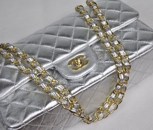 Chanel Classic Flap Bag 1112 Light Silver Leather Golden Hardware Chanel Classic Flap Bag 1112 Light Silver Leather Golden Hardware
