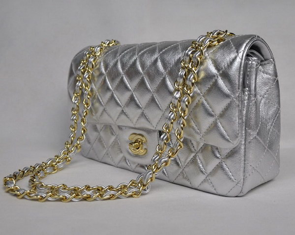 Chanel Classic Flap Bag 1112 Light Silver Leather Golden Hardware Chanel Classic Flap Bag 1112 Light Silver Leather Golden Hardware