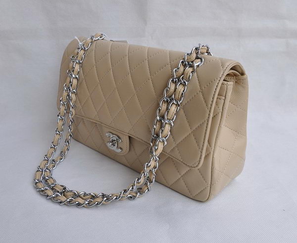 Chanel Classic 2.55 Series Apricot Lambskin Silver Chain Quilted Flap Bag 1113 Chanel Classic 2.55 Series Apricot Lambskin Silver Chain Quilted Flap Bag 1113