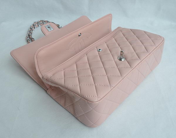 Chanel Classic 2.55 Series Pink Lambskin Silver Chain Quilted Flap Bag 1113 Chanel Classic 2.55 Series Pink Lambskin Silver Chain Quilted Flap Bag 1113