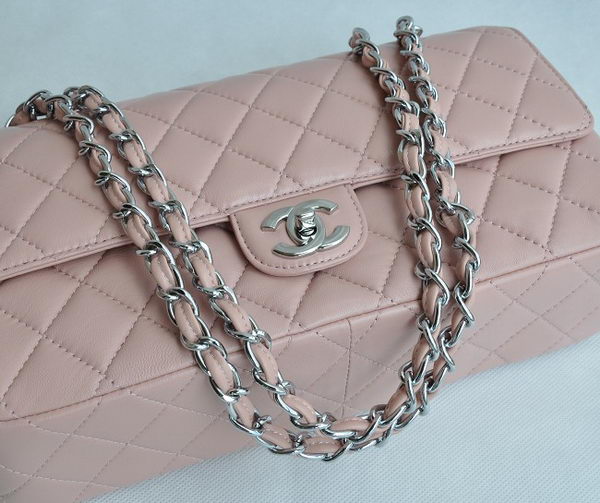 Chanel Classic 2.55 Series Pink Lambskin Silver Chain Quilted Flap Bag 1113 Chanel Classic 2.55 Series Pink Lambskin Silver Chain Quilted Flap Bag 1113
