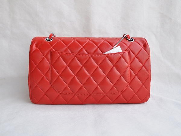 Chanel Classic 2.55 Series Red Lambskin Silver Chain Quilted Flap Bag 1113 Chanel Classic 2.55 Series Red Lambskin Silver Chain Quilted Flap Bag 1113
