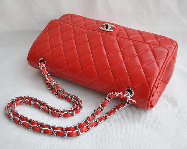 Chanel Classic 2.55 Series Red Lambskin Silver Chain Quilted Flap Bag 1113 Chanel Classic 2.55 Series Red Lambskin Silver Chain Quilted Flap Bag 1113