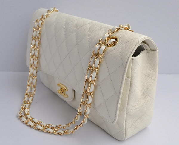 Chanel Classic 2.55 Series White Caviar Golden Chain Quilted Flap Bag 1113 Chanel Classic 2.55 Series White Caviar Golden Chain Quilted Flap Bag 1113