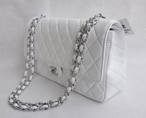 Chanel Classic 2.55 Series White Lambskin Silver Chain Quilted Flap Bag 1113 Chanel Classic 2.55 Series White Lambskin Silver Chain Quilted Flap Bag 1113