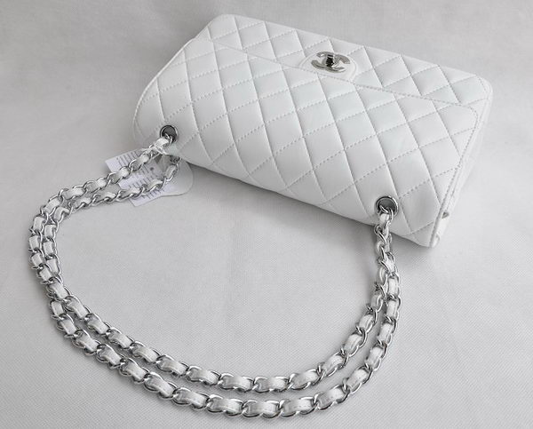 Chanel Classic 2.55 Series White Lambskin Silver Chain Quilted Flap Bag 1113 Chanel Classic 2.55 Series White Lambskin Silver Chain Quilted Flap Bag 1113