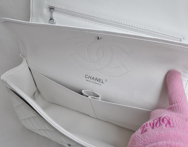 Chanel Classic 2.55 Series White Lambskin Silver Chain Quilted Flap Bag 1113 Chanel Classic 2.55 Series White Lambskin Silver Chain Quilted Flap Bag 1113