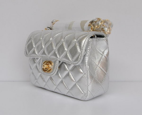 Chanel Classic Light Silver Lambskin Golden Chain Quilted Flap Bag Chanel Classic Light Silver Lambskin Golden Chain Quilted Flap Bag