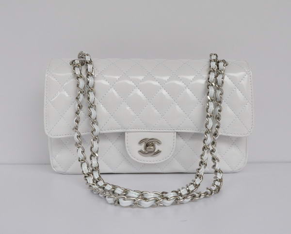 Cheap Chanel 2.55 Series Flap Bag 1112 White Patent Leather Silver Hardware Cheap Chanel 2.55 Series Flap Bag 1112 White Patent Leather Silver Hardware